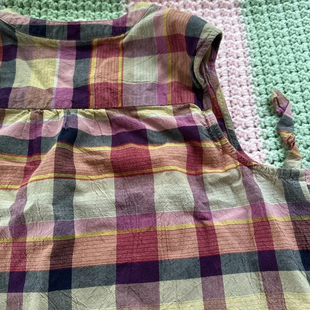 St John’s Bay Midi Sleeveless Summer Dress Plaid Belted Size Medium Pinks Beiges